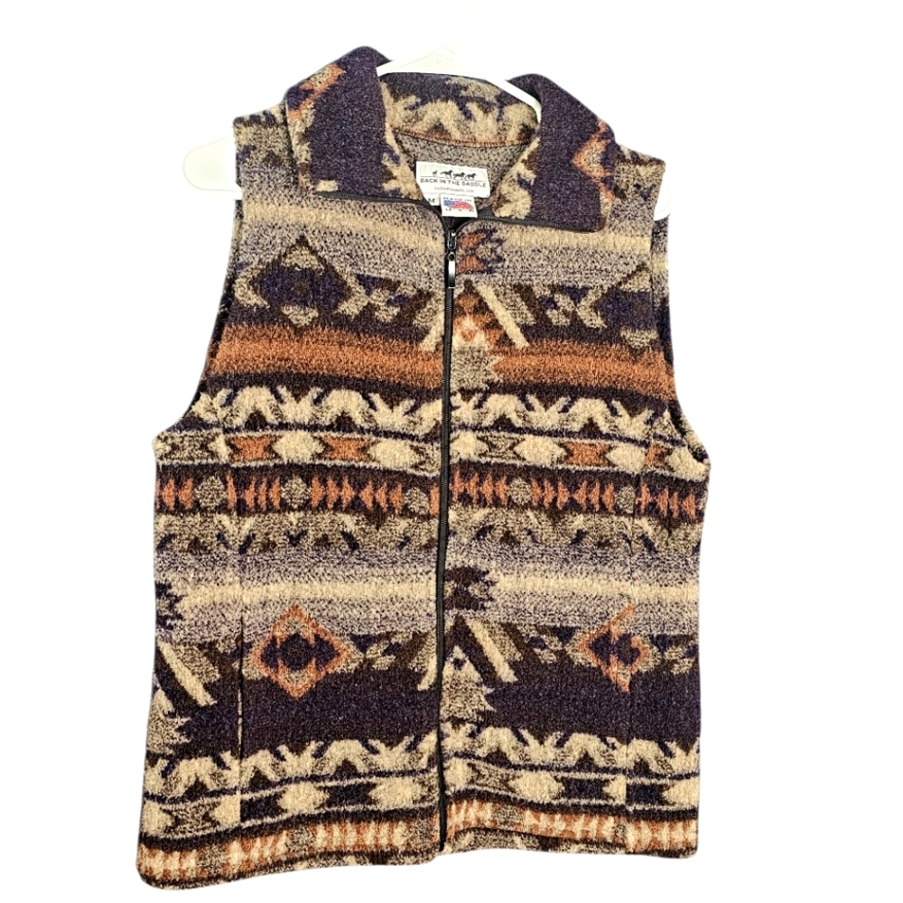 Vintage Back In The Saddle Wool Blend Aztec Western Zip Southwesten Vest M
